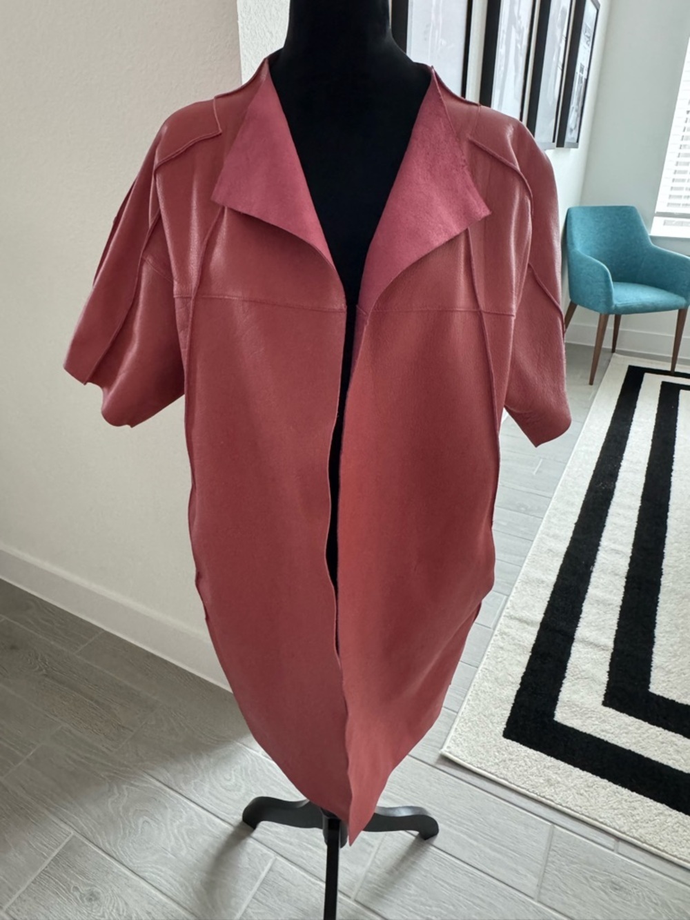 MARNI 100% Calf Leather Raspberry Pink Open Front Short Sleeve Jacket Size 42 - Picture 4 of 11